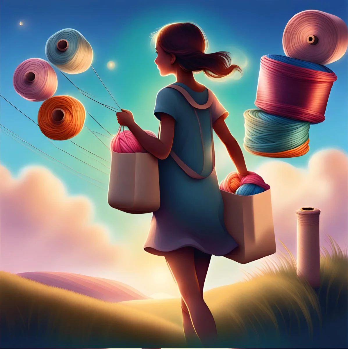 Tyttö ja lankakerät Kantokassi 🧶✨ - Image 7